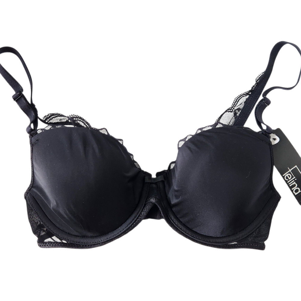New Felina Peridot Demi Contour Bra 32D Black Underwire